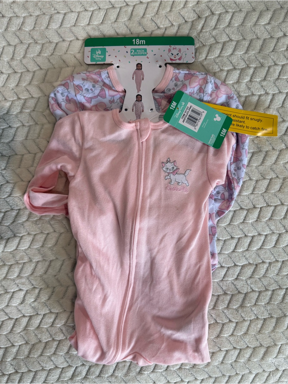 Disney Pink Zip Front Baby Footie 2 Pack